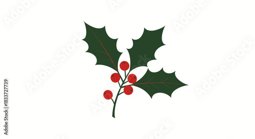 A simple illustration of a holly sprig with green leaves and red berries on a white background.