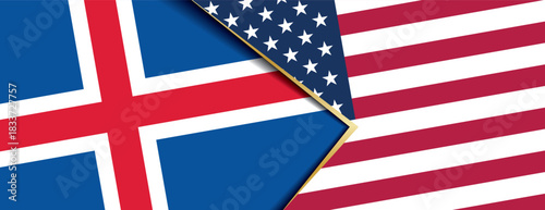 Iceland and United States flags overlapping abstract background showing international relations