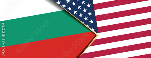 Bulgaria and United States flags overlapping abstract background showing international partnership