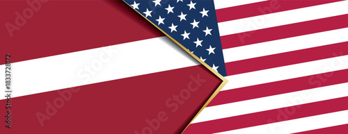Latvia and United States flags overlapping abstract background international relations concept