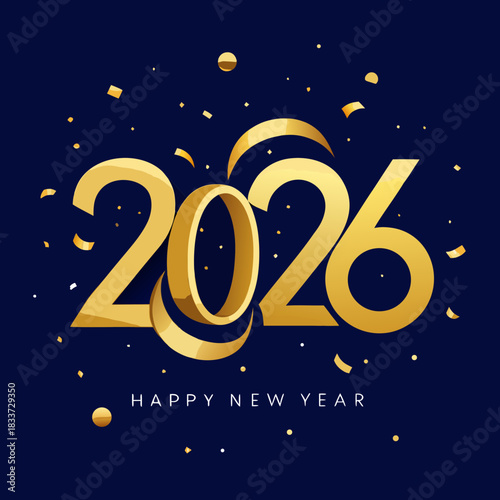 Golden 2026 happy new year celebration with confetti