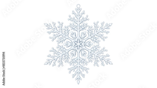 White intricate snowflake ornament isolated frosted details