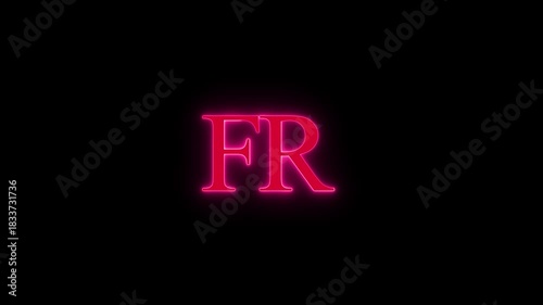 Letter fr neon sign glowing bright pink light