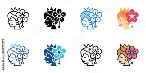 Wedding hair icon set multiple style vector collection. Editable Stroke 
