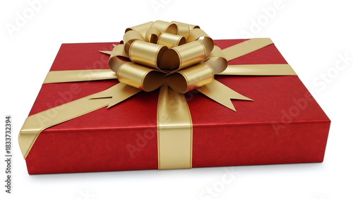 Red gift box with gold ribbon and bow wrapping paper texture