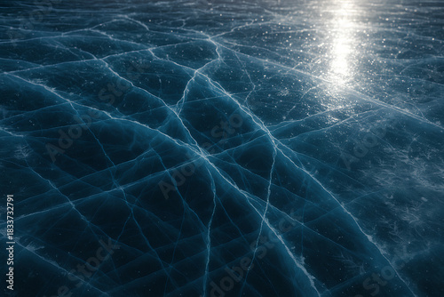 Fractured Ice Patterns on Frozen Lake Surface