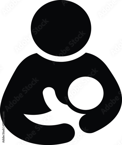 Baby care icon, stylized black silhouette symbol for nursing room signage, family-friendly facilities, and public space design themes