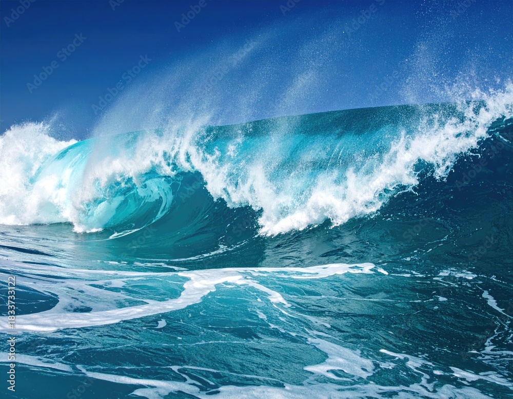 Fototapeta premium Ocean wave cresting in shades of blue