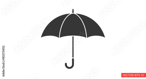 Black Open Umbrella Icon Symbol for Rain Protection.