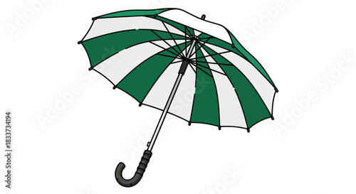 Open Green and White Striped Umbrella for Rain Protection.