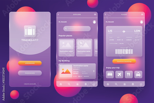 Modern mobile app interface design showcasing user profile wallet and payment options with vibrant neon colors and abstract background