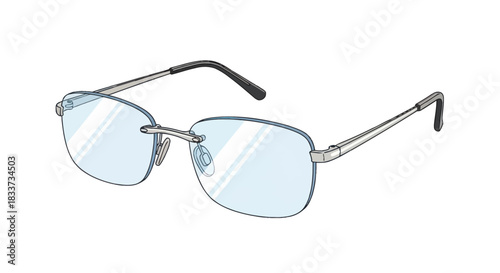 Modern Rimless Eyeglasses with Clear Lenses and Silver Metal Frame.
