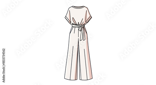 Elegant Womens Jumpsuit with Belt and Wide Legs Fashion Illustration.