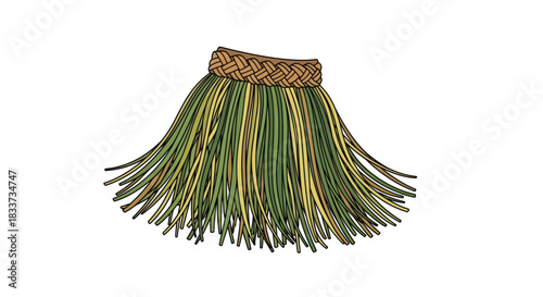 Handmade Natural Fiber Grass Skirt with Woven Waistband.