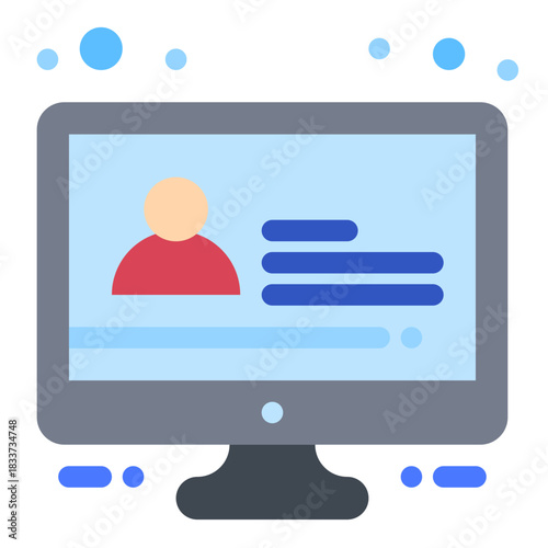 Online Profile Icon: A simple yet informative computer monitor showcases a digital profile, symbolizing online presence and personal data with an avatar and content displayed on its screen.