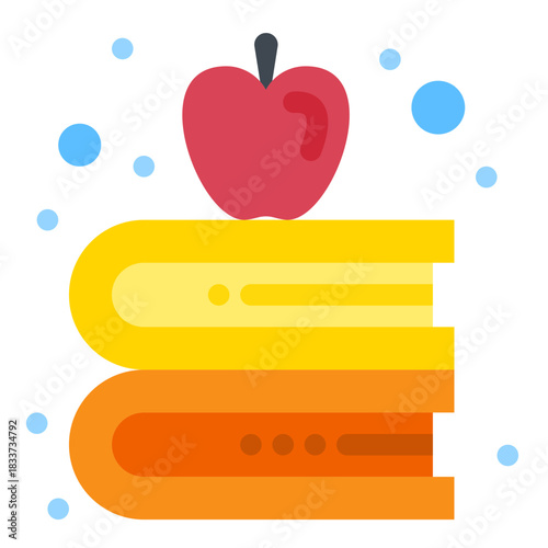 Education Essentials: A visual representation of knowledge and learning, featuring a red apple atop stacked books, symbolizing education's core elements. 