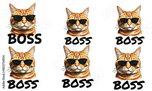 Three cool cats wearing sunglasses with the word boss displayed silhouette
