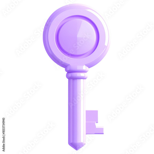 Vertical 3D transparent purple key icon with clean glossy texture and minimal design for website security and privacy UI elements