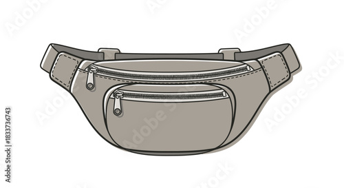 Stylish Grey Fanny Pack with Multiple Zippers Illustration.