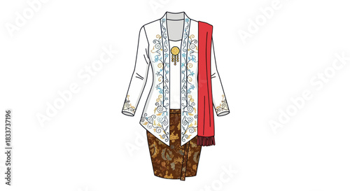 Kebaya and Batik Skirt: Traditional Indonesian Womens Clothing Ensemble.