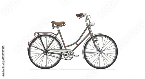 Vintage Bicycle Illustration with Brown Seat and Classic Design.