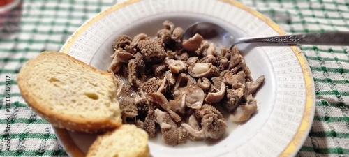 Rustic Homemade Beef Tripe Dish with Bread