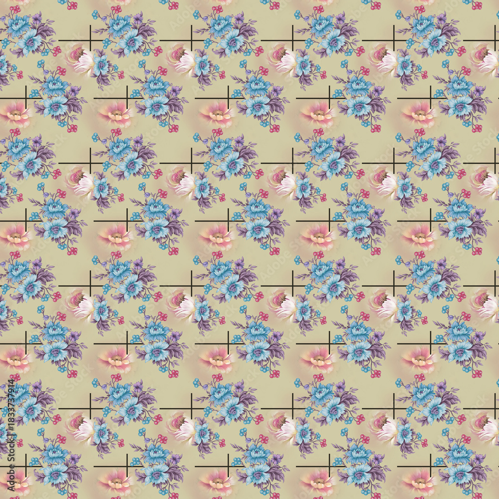 Fototapeta premium Seamless Elegant Floral Pattern for Digital Textile Print | Vintage Flower All Over Design