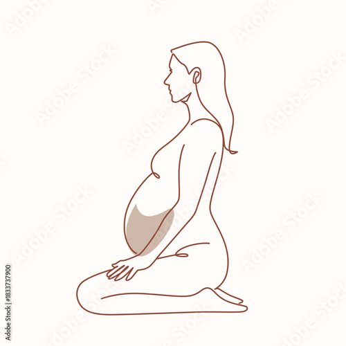 Pregnant woman sitting relaxing one line drawing. Pregnant woman sitting relaxing single line illustration. Pregnant woman sitting relaxing minimalist line art. Pregnant woman sitting relaxing vector 