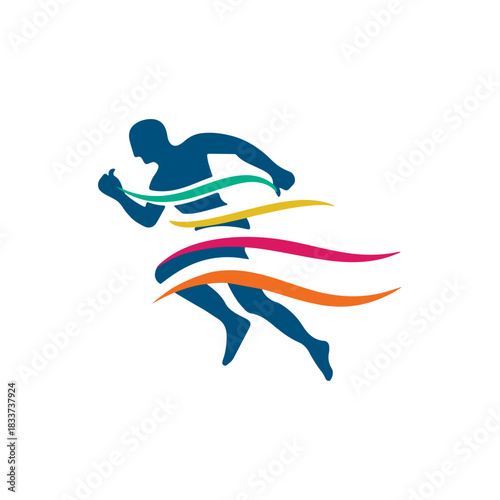 Runner silhouette with colorful streaks symbolizing speed and motion