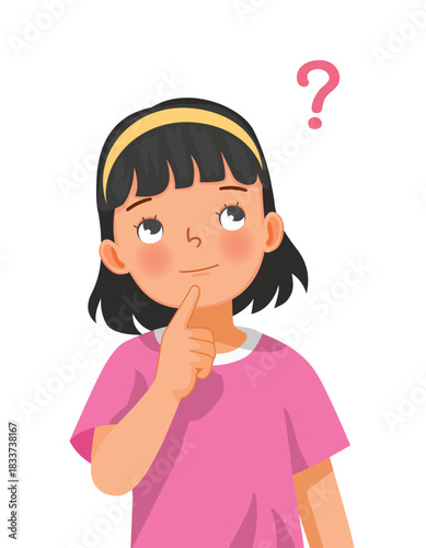 Little girl thinking confused with question mark