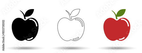 Apple icon. Apple icon on a white background, isolated. The icon has three uses in applications and websites. Vector illustration. Apple icon on a white background.