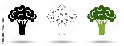 Broccoli icon. Broccoli icon on a white background, isolated. The icon has three uses in applications and websites. Vector illustration. Broccoli icon on a white background.