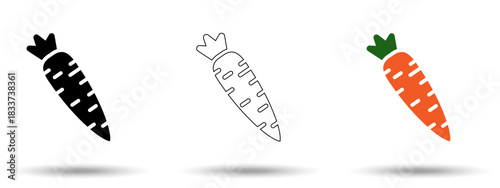 Carrot icon. Carrot icon on a white background, isolated. The icon has three uses in applications and websites. Vector illustration. Carrot icon on a white background.