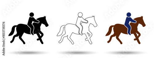 Horseback riding icon. Horseback riding icon on a white background, isolated. The icon has three uses in applications and websites. Vector illustration. Horseback riding icon on a white background.