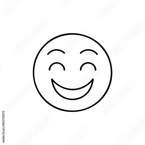 A minimal smiling face with raised eyebrows, representing light, sincere happiness and positivity.