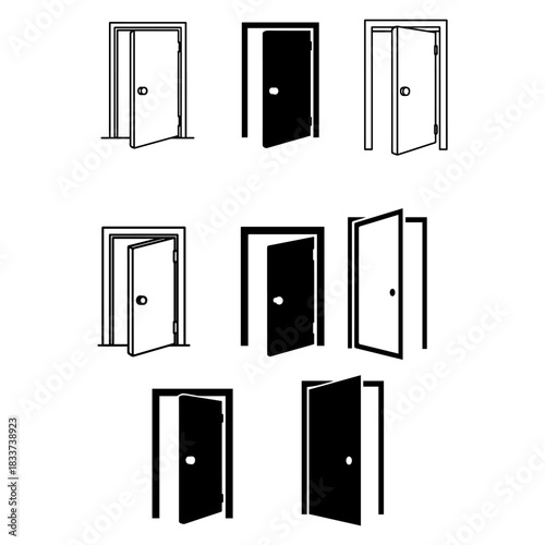 silhouette of door icons set