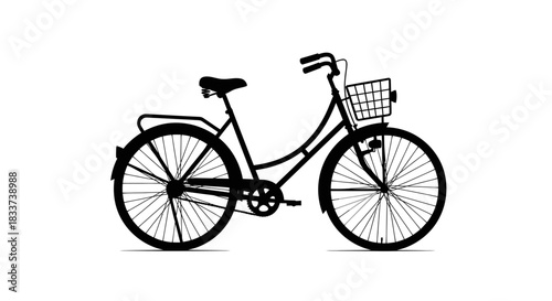 Classic Bicycle Silhouette with Front Basket Illustration.