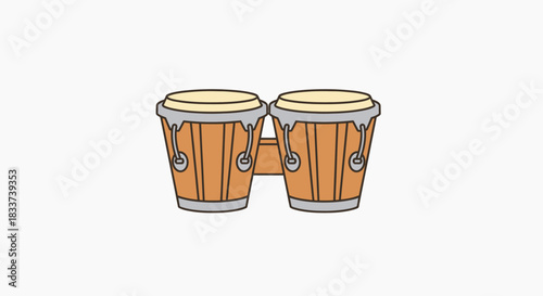 Cartoon Illustration of a Pair of Wooden Bongo Drums.