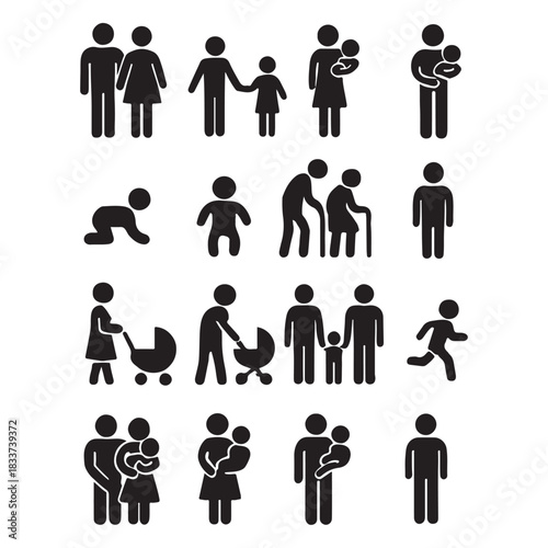 Family and parenting  icon set vector