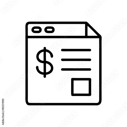 Line art financial document with dollar sign representing budgeting  