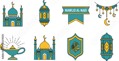 Mawlid Al-Nabi Islamic holiday celebration set
