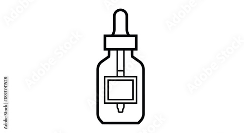 Outline Drawing of a Dropper Bottle with Label.