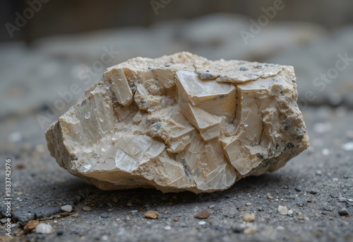 Raw Muscovite Shard with Jagged Edges on Stone Background. muscovite