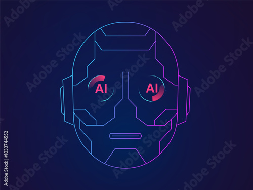 Artificial intelligence with Futuristic Robot Head outline eyes radar data scanning Technology Analysis vector design concept. AI technology for advance tech, robotics, automation, data visualization.