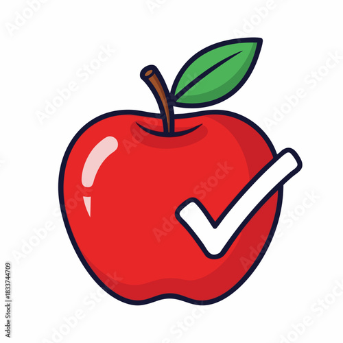 Check mark apple represents approval and confirmation, featuring fresh fruit with check mark, symbolizing positive affirmation. Healthy check mark apple for wellness apps and health blog is fresh.