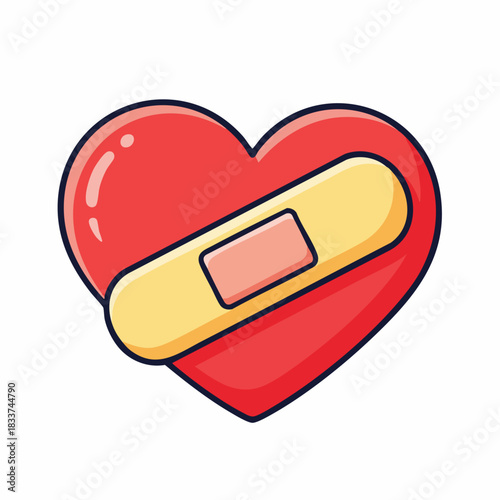 Heart with bandage for healing, illustration of love with bandage. Heart with bandage for symbol recovery, healthcare concept of a wounded soul, or emblem for care.