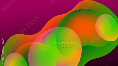 Abstract fluid shapes blend vibrant colors. Gradient transitions create dynamic visual flow, modern design element.