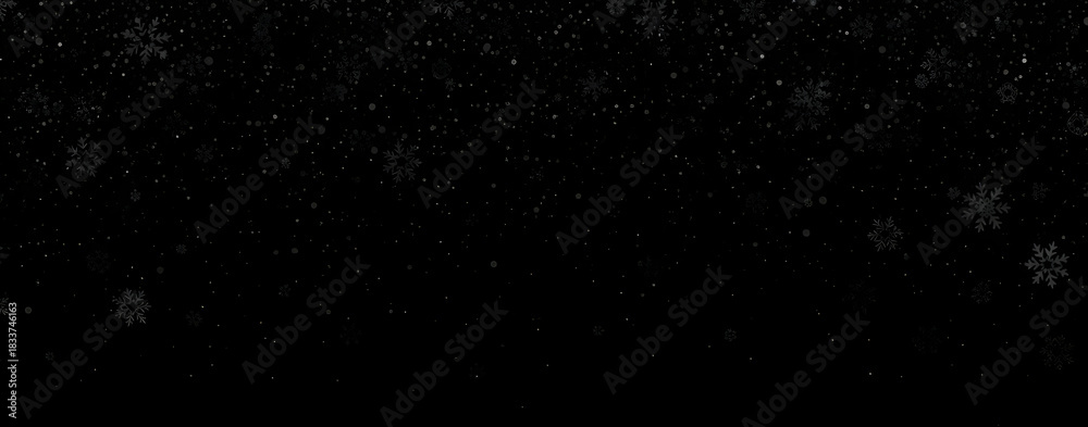 Fototapeta premium Heavy Snowfall Overlay Effect Falling Snowflakes on Black Background