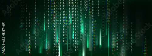 Green matrix code background with binary data numbers flowing in digital pattern. Cyber security screen with programming digits, hacker technology effect and dynamic 01 sequence for tech wallpaper.