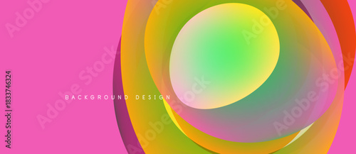 Abstract colorful layers create dynamic circular design. Pink backdrop complements vibrant gradients, modern aesthetic.